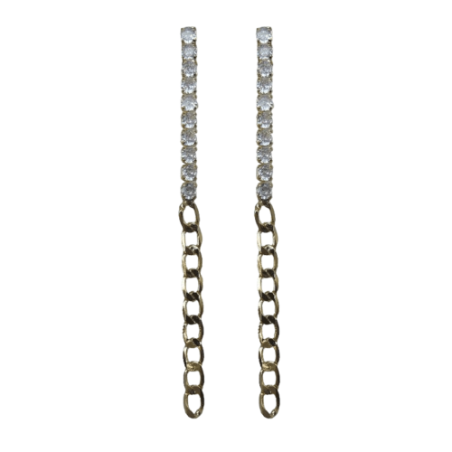 Brinco Glamour Dourado - zircônia branca e corrente