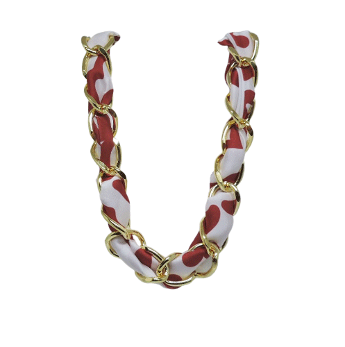 Colar Vinho - corrente e tecido