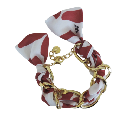 Pulseira Vinho - corrente e tecido