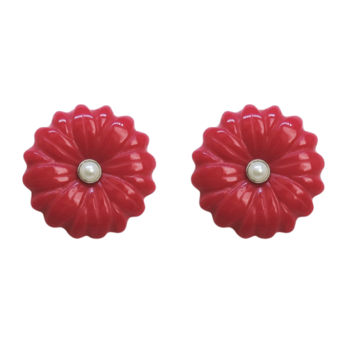 Brinco Festejar - flor em resina rosa e banho de prata