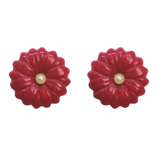 Brinco Festejar - flor em resina rosa e banho de ouro