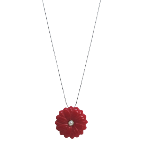 Colar Festejar - flor em resina rosa e banho de prata