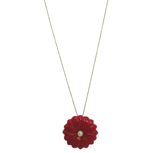 Colar Festejar - flor em resina rosa e banho de ouro