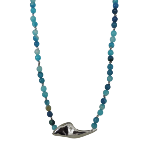 Colar Algarve - Ágata Azul e banho de prata