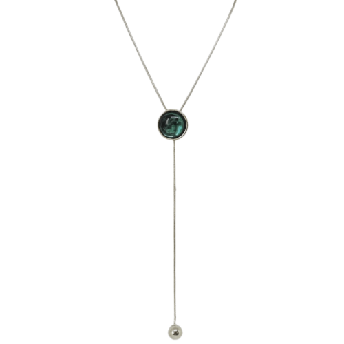 Colar Equilíbrio - gravatinha resina verde e banho de prata