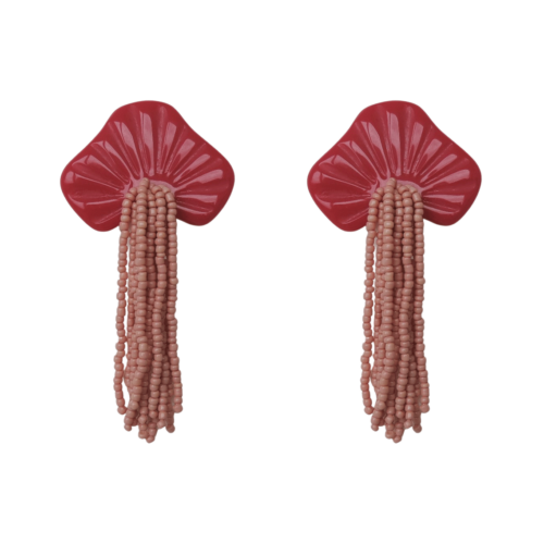 Brinco Bahamas - resina e franja rosa