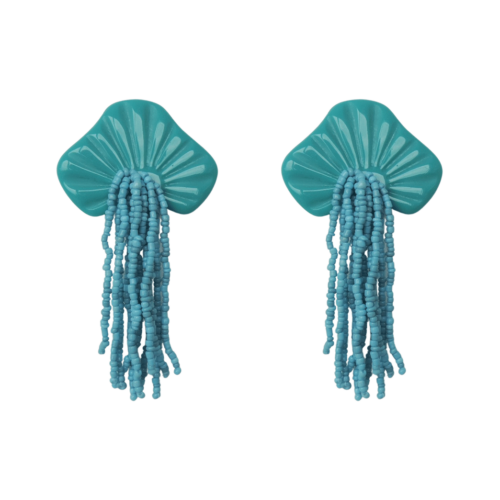 Brinco Bahamas - resina e franja azul