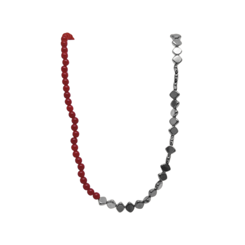Colar Poliana - bolas vermelhas e banho de prata