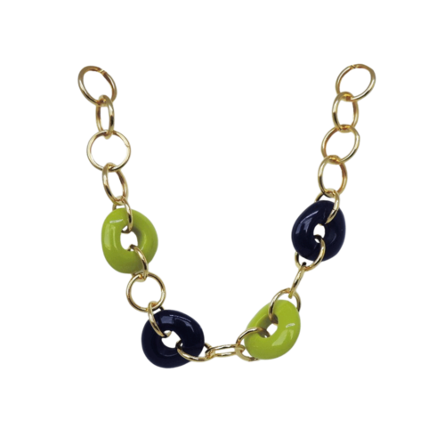 Colar Alegria - resina azul e verde no banho de ouro