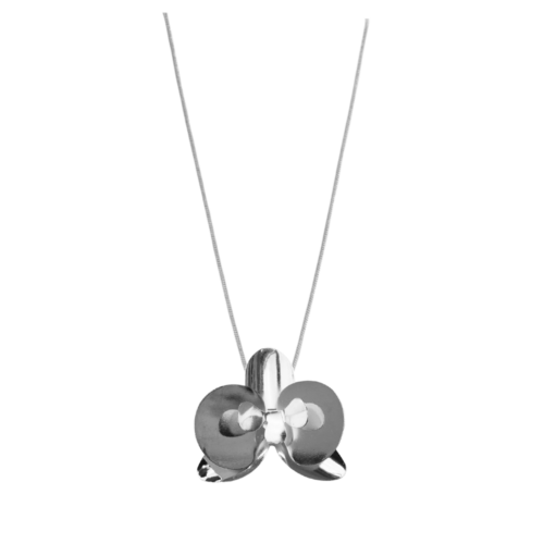 Colar Florescer - orquídea grande no banho de prata