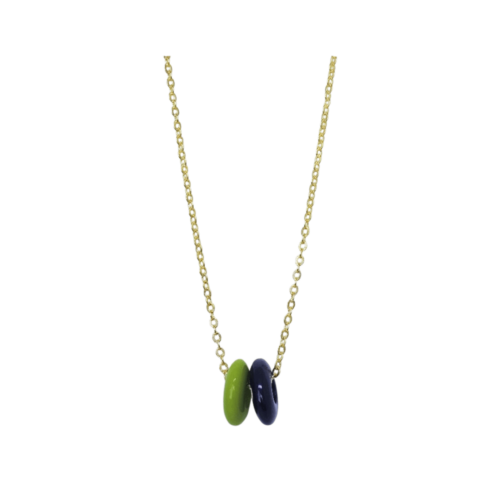 Colar Ousadia - resina verde e azul no banho de ouro
