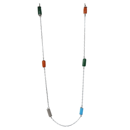 Colar Vitral Longo - murano colorido e banho de prata