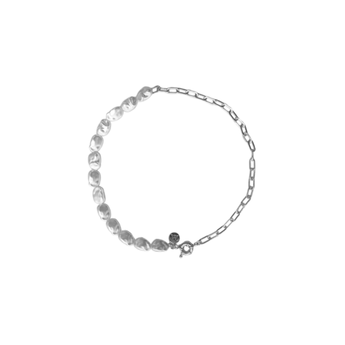 Colar Luciana - pérola e corente no banho de prata