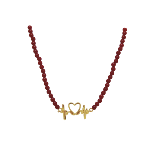 Colar Pulsar - bolas vermelhas e banho de ouro