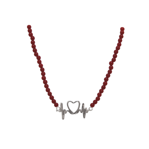 Colar Pulsar - bolas vermelhas e banho de prata