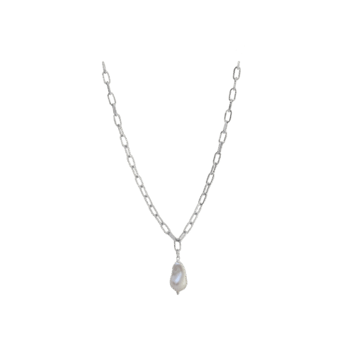 Colar Maré - pérola e corrente no banho de prata