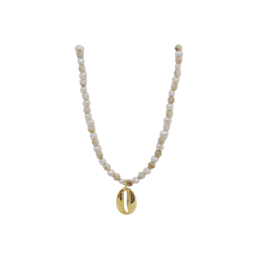 Colar Verão - pérola e búzios no banho de ouro