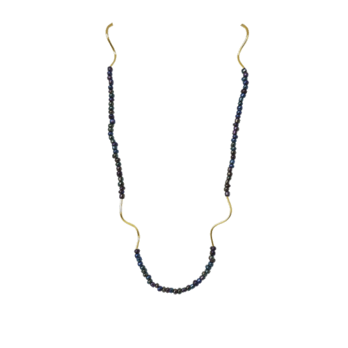 Colar Simone Longo - miçanga irisada e banho de ouro