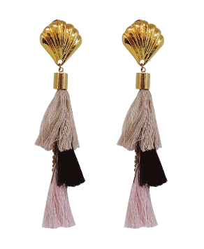 BRINCO DOURADO TASSEL ROSA, PRETO E BEGE