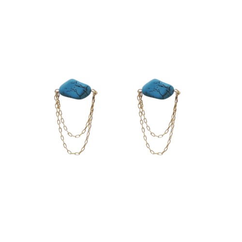Brinco Mineral - pedra Howlita Turquesa e corrente